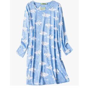 Enjoynight Night Shirt Sleepwear Sz L Blue Moon Stars Nightgown Long Sleeve Soft